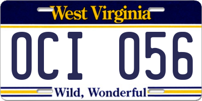 WV license plate OCI056