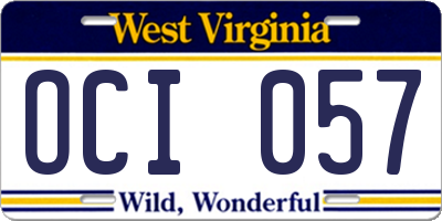 WV license plate OCI057