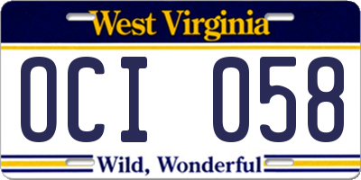 WV license plate OCI058