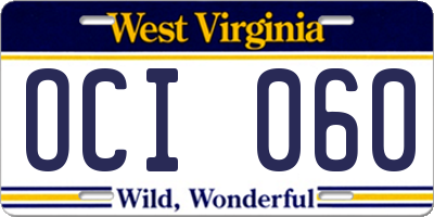 WV license plate OCI060