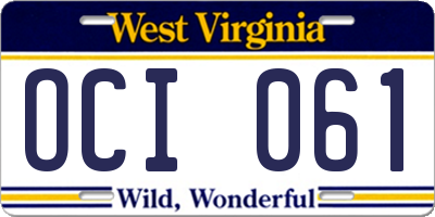 WV license plate OCI061