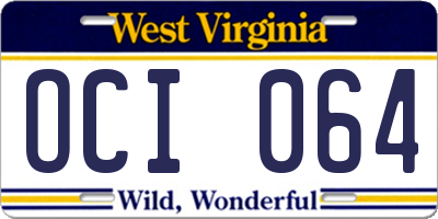 WV license plate OCI064