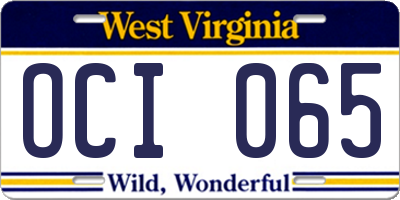 WV license plate OCI065
