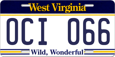 WV license plate OCI066