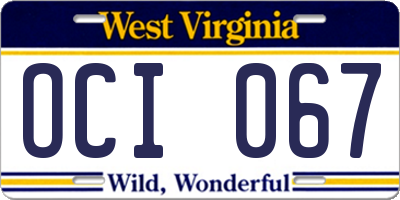 WV license plate OCI067