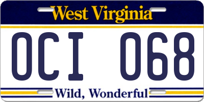 WV license plate OCI068
