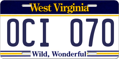 WV license plate OCI070