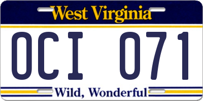 WV license plate OCI071