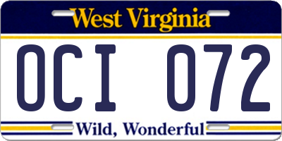 WV license plate OCI072