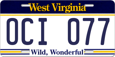 WV license plate OCI077