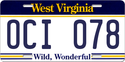 WV license plate OCI078