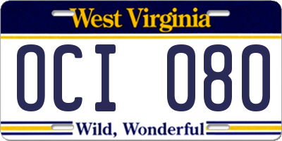 WV license plate OCI080