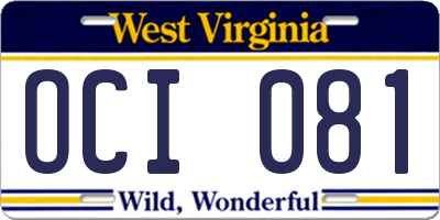WV license plate OCI081