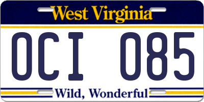 WV license plate OCI085