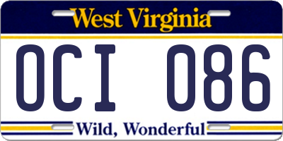 WV license plate OCI086