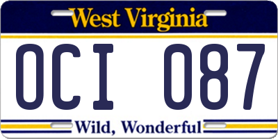 WV license plate OCI087