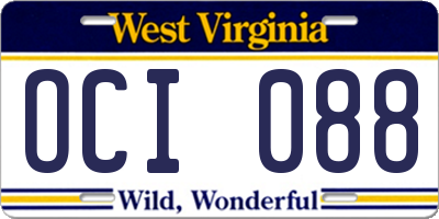 WV license plate OCI088