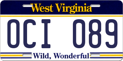 WV license plate OCI089