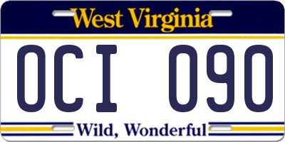 WV license plate OCI090