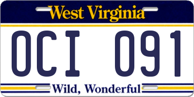 WV license plate OCI091