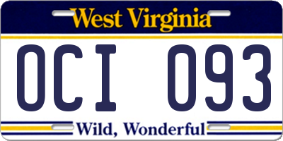 WV license plate OCI093