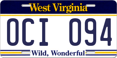WV license plate OCI094