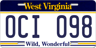 WV license plate OCI098