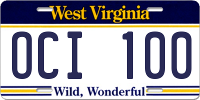 WV license plate OCI100