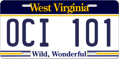 WV license plate OCI101