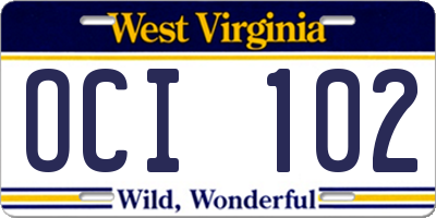 WV license plate OCI102