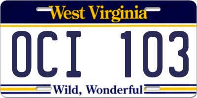 WV license plate OCI103