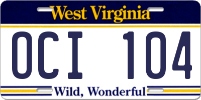 WV license plate OCI104