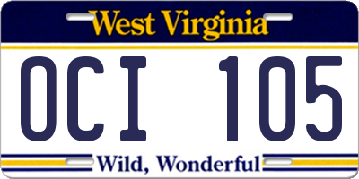 WV license plate OCI105
