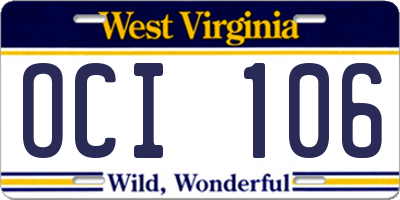 WV license plate OCI106