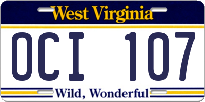 WV license plate OCI107