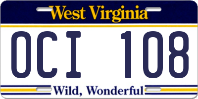 WV license plate OCI108