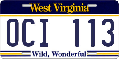 WV license plate OCI113