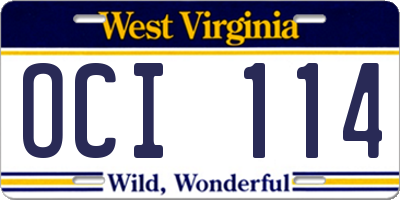 WV license plate OCI114