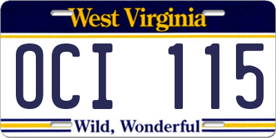 WV license plate OCI115