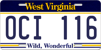 WV license plate OCI116