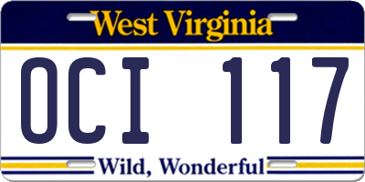 WV license plate OCI117