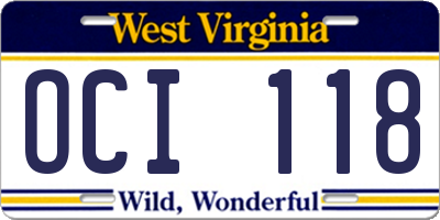 WV license plate OCI118