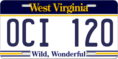 WV license plate OCI120