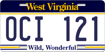 WV license plate OCI121