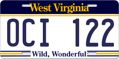 WV license plate OCI122