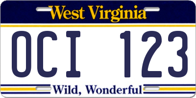 WV license plate OCI123