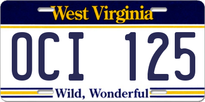 WV license plate OCI125