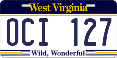 WV license plate OCI127