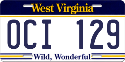 WV license plate OCI129