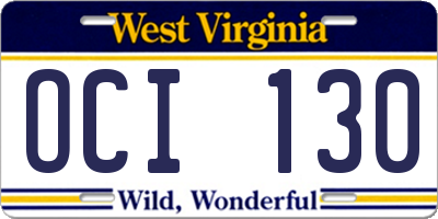 WV license plate OCI130